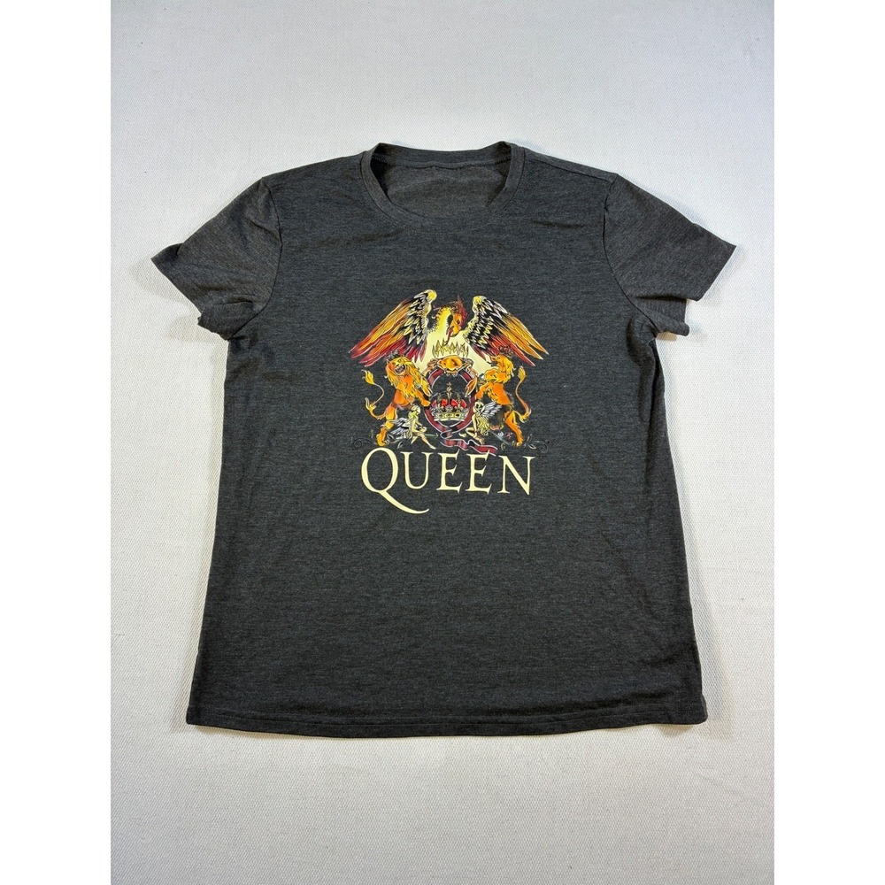 Queen Band Crest Graphic T-Shirt Womens Medium Charcoal Gray Rock Music Tee